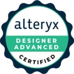 Digital badge for Alteryx Designer Advanced certification awarded to Natascia Furlan