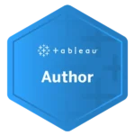 Tableau digital badge awarded to Natascia Furlan for role-based skills as a Tableau Author, creating visualisations and dashboards.