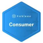 Tableau digital badge awarded to Natascia Furlan for role-based skills as a Tableau Consumer, interpreting and using data insights.