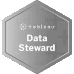 Tableau digital badge awarded to Natascia Furlan for role-based skills as a Tableau Data Steward, ensuring data governance and quality.